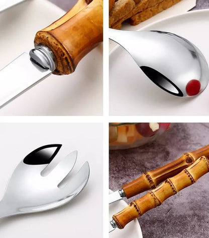 Skorter | Bamboo Handle Salad Serving Cutlery Kitchen Accessories