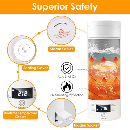 Skorter | 17Oz Stainless Steel Travel Electric Kettle with 4 Temperature Setting Modes
