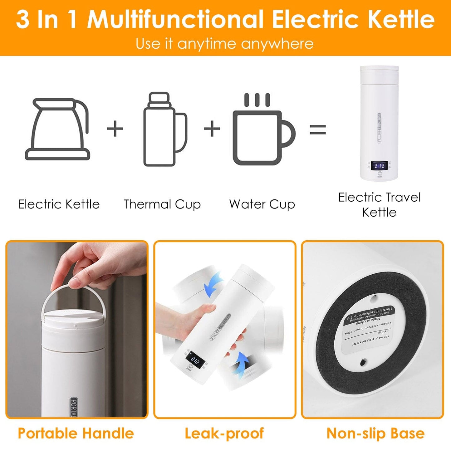 Skorter | 17Oz Stainless Steel Travel Electric Kettle with 4 Temperature Setting Modes
