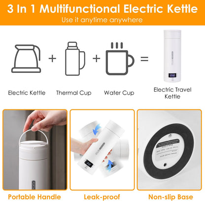 Skorter | 17Oz Stainless Steel Travel Electric Kettle with 4 Temperature Setting Modes
