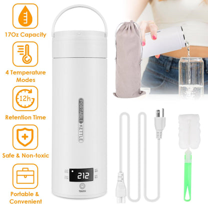 Skorter | 17Oz Stainless Steel Travel Electric Kettle with 4 Temperature Setting Modes