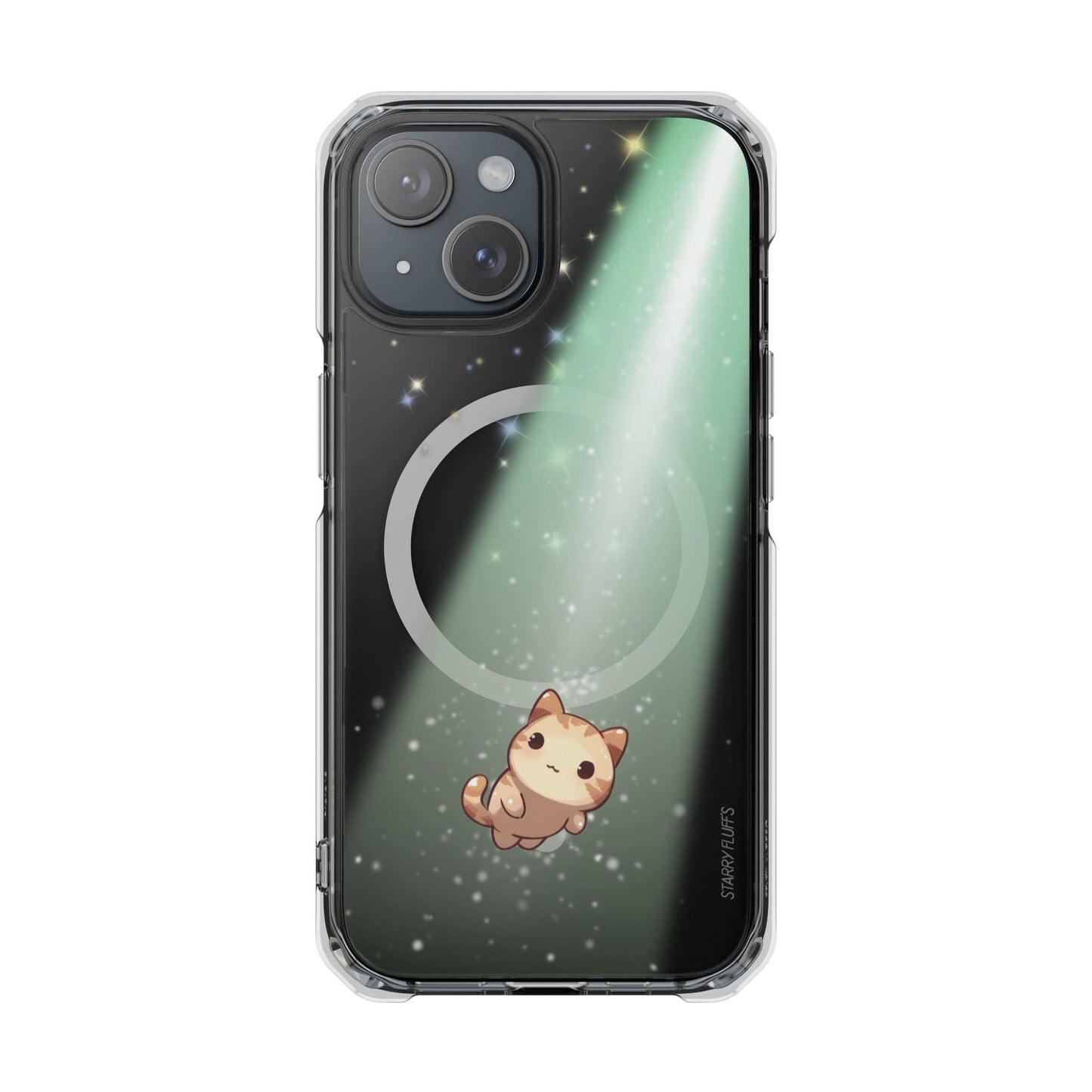 Skorter | Fluff's - Cosmo the Cat Beaming in Space Magnetic Clear Case for iPhone Series