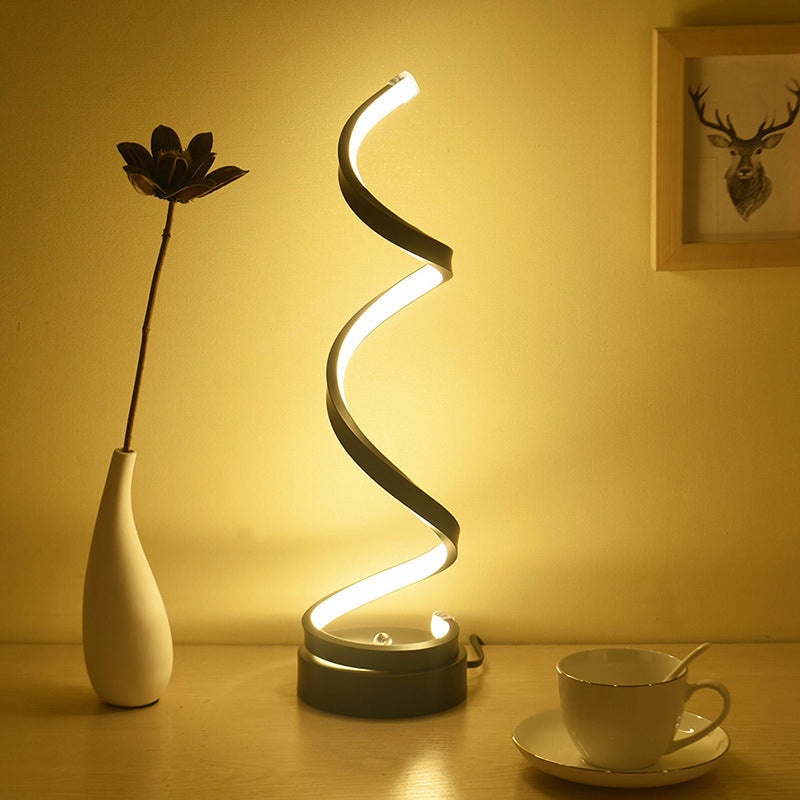 Skorter | Spiral Ribbon Metal Table Lamp Simplicity Black/White/Gold LED Work Lighting with Round Base in Warm/White Light