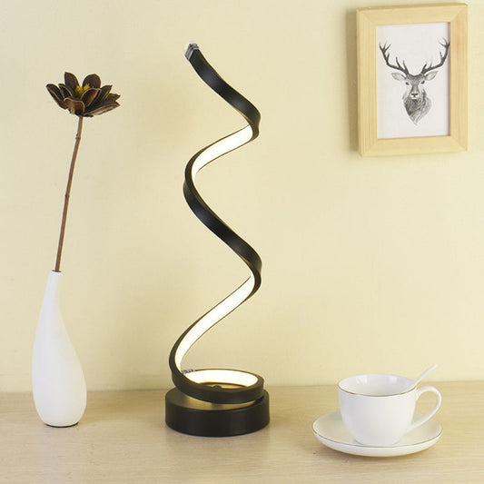 Skorter | Spiral Ribbon Metal Table Lamp Simplicity Black/White/Gold LED Work Lighting with Round Base in Warm/White Light