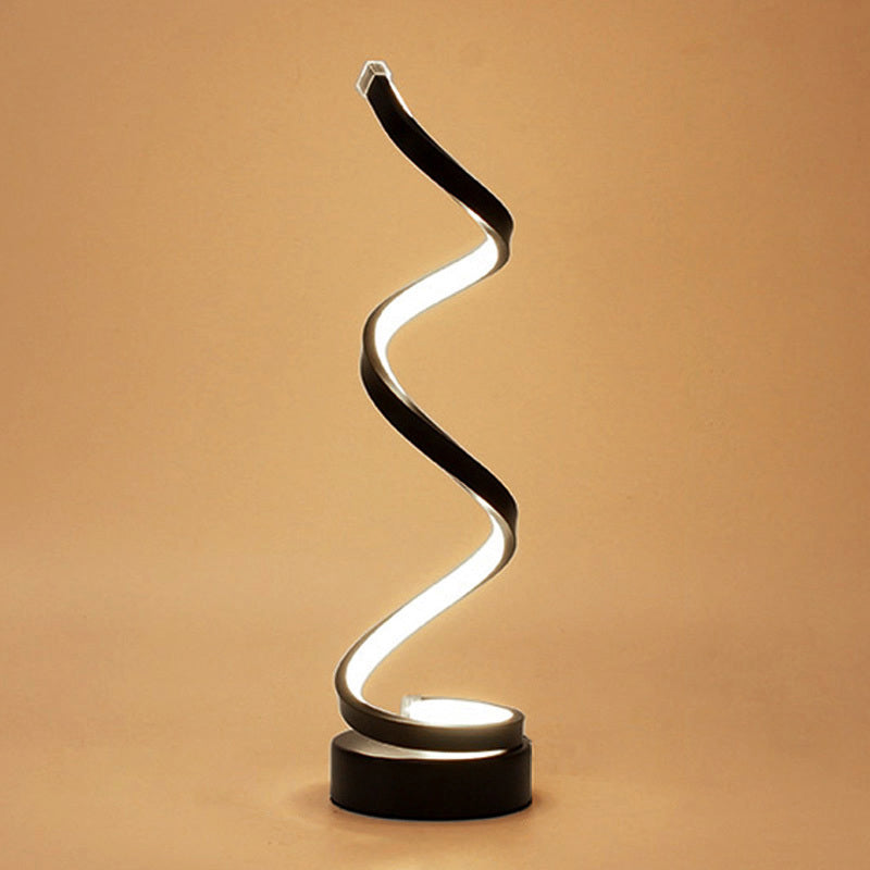 Skorter | Spiral Ribbon Metal Table Lamp Simplicity Black/White/Gold LED Work Lighting with Round Base in Warm/White Light