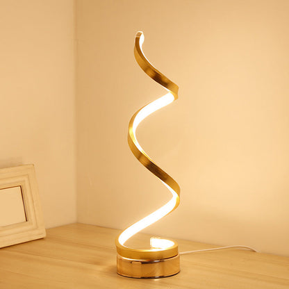 Skorter | Spiral Ribbon Metal Table Lamp Simplicity Black/White/Gold LED Work Lighting with Round Base in Warm/White Light