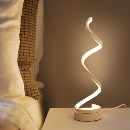 Skorter | Spiral Ribbon Metal Table Lamp Simplicity Black/White/Gold LED Work Lighting with Round Base in Warm/White Light