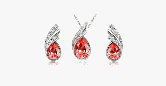 Skorter | Angle Tear Drop Austrian Crystal Pendant & Earring Set – A Unique and Stylish Addition to Your Collection