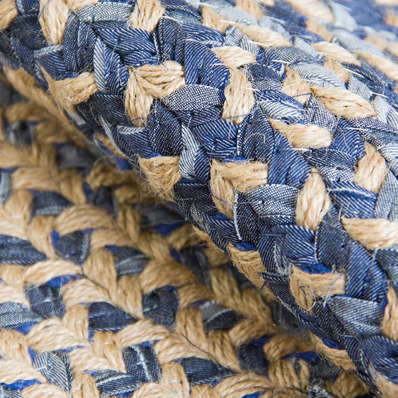 Skorter | Country Circle Pattern Rug Blue and Brown Sisal Rug Non-Slip Back Washable Pet-Friendly Carpet for Home