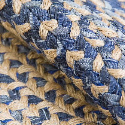 Skorter | Country Circle Pattern Rug Blue and Brown Sisal Rug Non-Slip Back Washable Pet-Friendly Carpet for Home