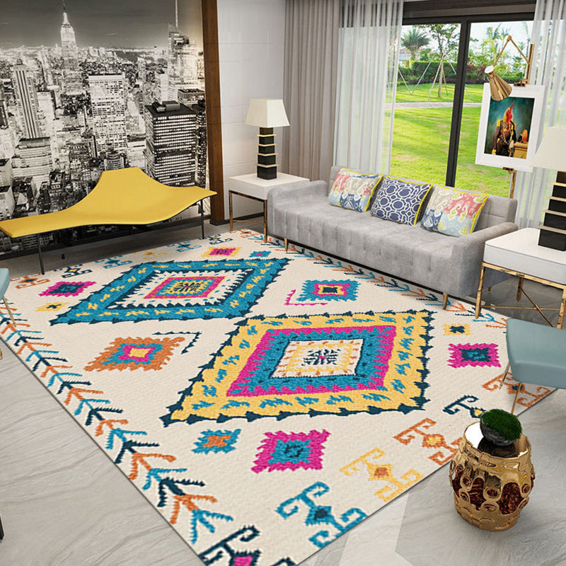 Skorter | Colorful Tribal Pattern Carpet Polyester Southwestern Rug Washable Non-Slip Pet-Friendly Rug for Bedroom