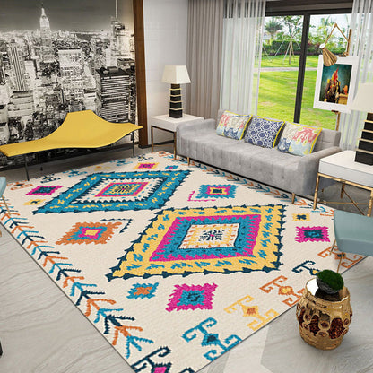 Skorter | Colorful Tribal Pattern Carpet Polyester Southwestern Rug Washable Non-Slip Pet-Friendly Rug for Bedroom