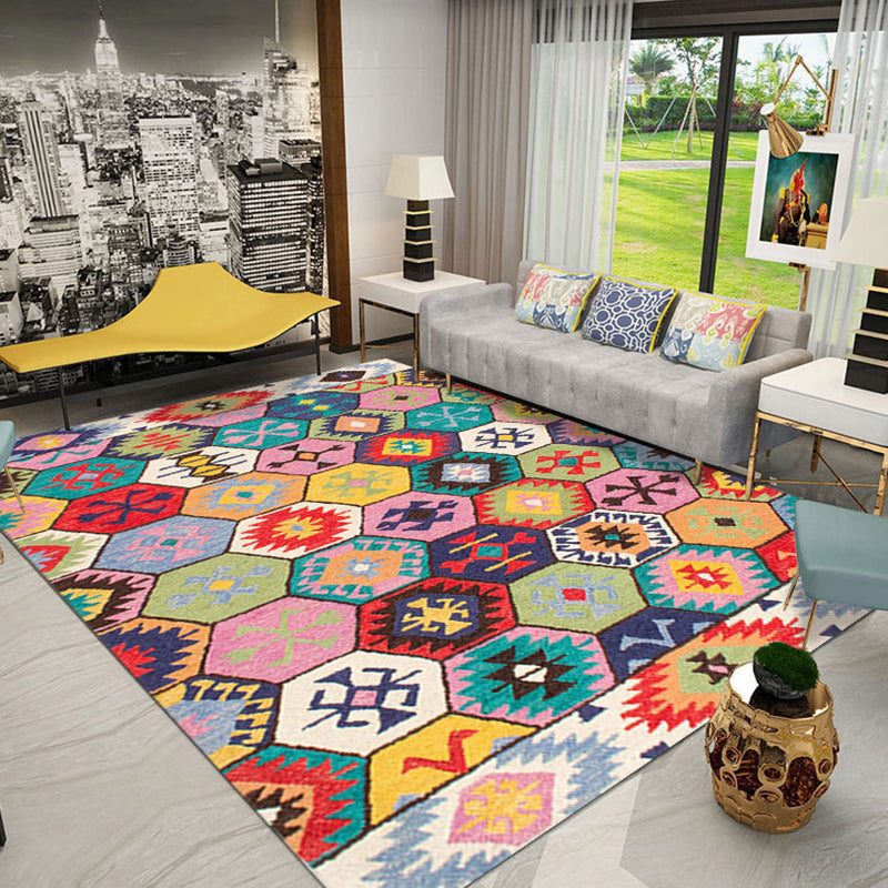 Skorter | Colorful Tribal Pattern Carpet Polyester Southwestern Rug Washable Non-Slip Pet-Friendly Rug for Bedroom