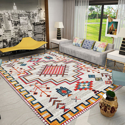 Skorter | Colorful Tribal Pattern Carpet Polyester Southwestern Rug Washable Non-Slip Pet-Friendly Rug for Bedroom