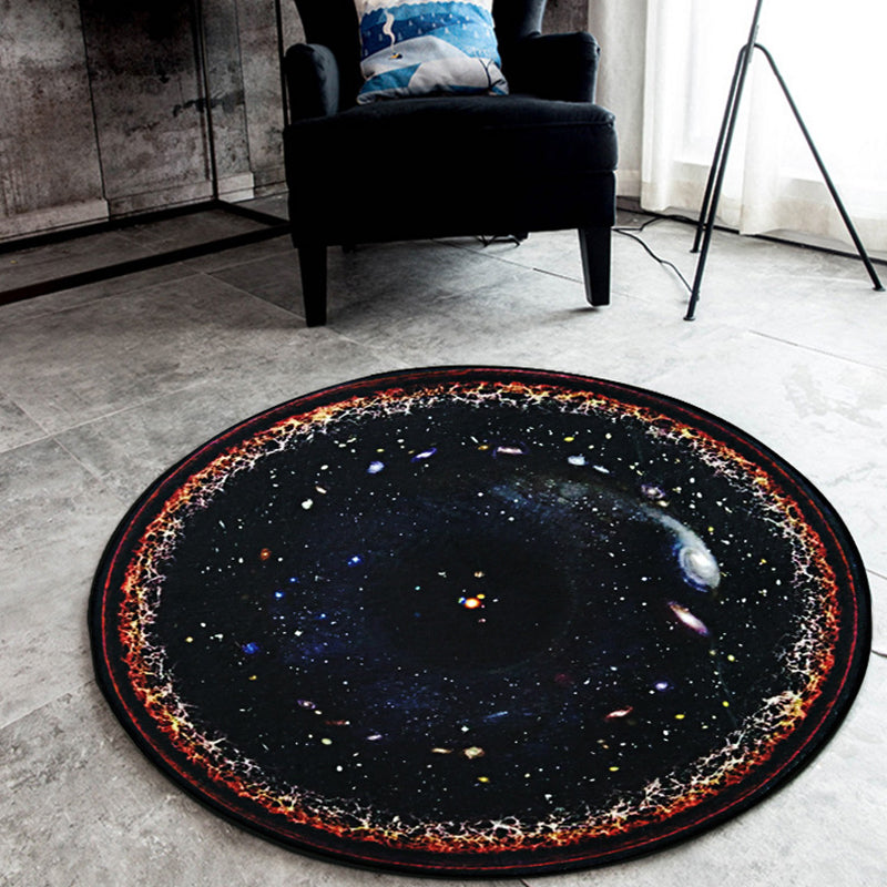 Skorter | Black Galaxy Pattern Rug Polyester Novelty Rug Washable Non-Slip Pet Friendly Area Rug for Bedroom