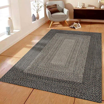 Skorter | Country Geometric Pattern Area Rug Gray and Black Polypropylene Rug Non-Slip Backing Washable Pet-Friendly Carpet for Home