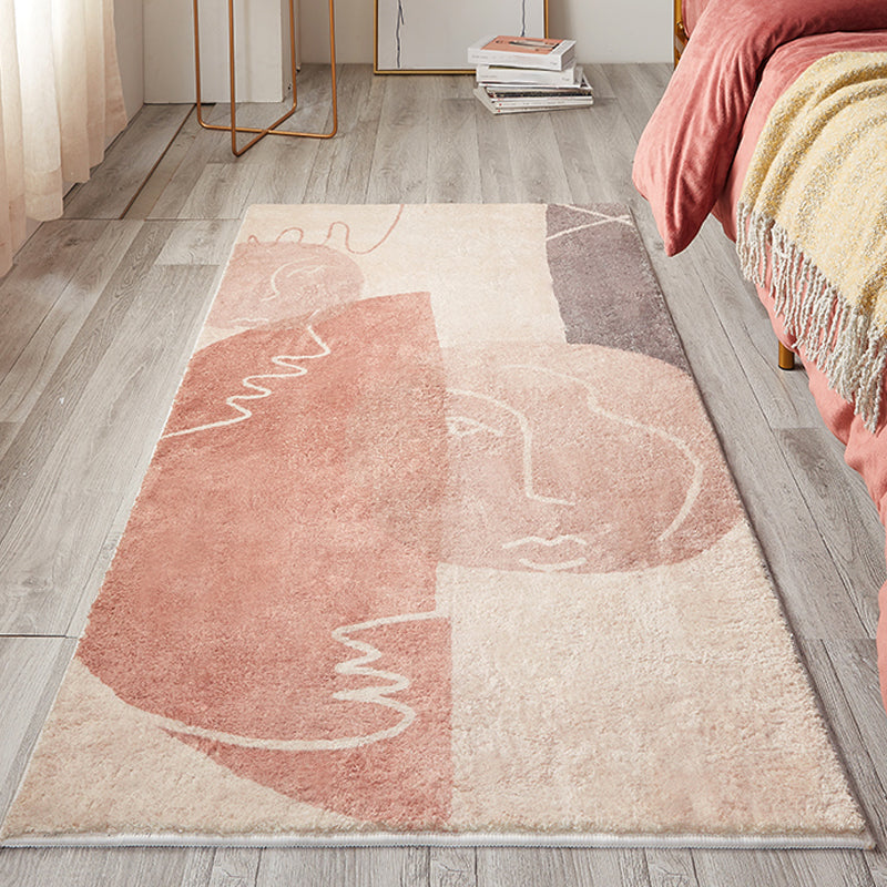 Skorter | Creative Abstract Carpet Red and Pink Modernism Carpet Polyester Pet Friendly Washable Non-Slip Area Rug for Bedroom