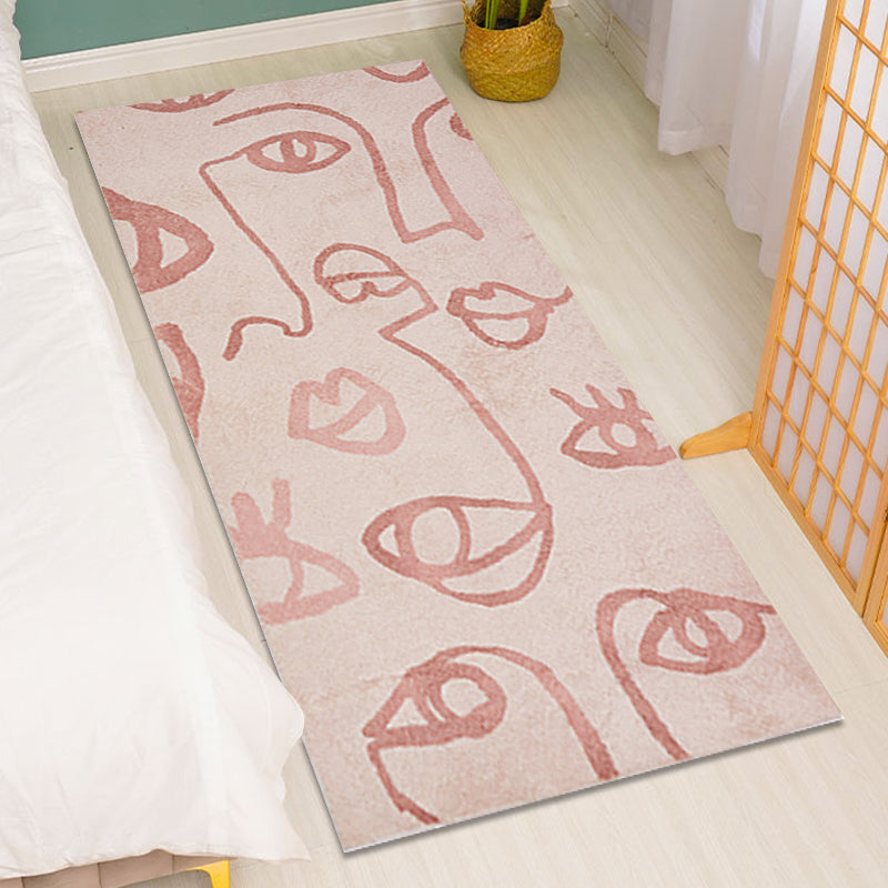 Skorter | Creative Abstract Carpet Red and Pink Modernism Carpet Polyester Pet Friendly Washable Non-Slip Area Rug for Bedroom