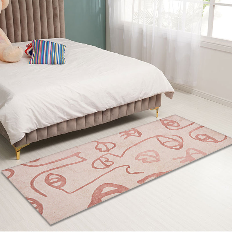 Skorter | Creative Abstract Carpet Red and Pink Modernism Carpet Polyester Pet Friendly Washable Non-Slip Area Rug for Bedroom