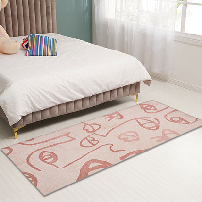 Skorter | Creative Abstract Carpet Red and Pink Modernism Carpet Polyester Pet Friendly Washable Non-Slip Area Rug for Bedroom