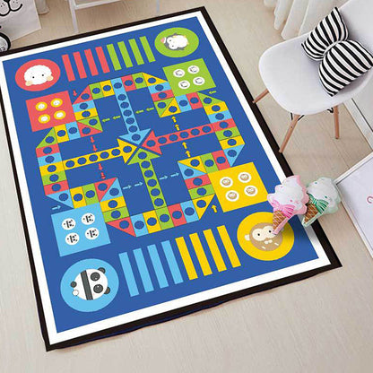 Skorter | Blue Children's Room Carpet Kids Chessboard Pattern Carpet Polyester Washable Non-Slip Backing Pet-Friendly Carpet
