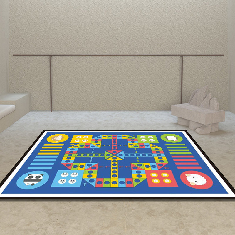 Skorter | Blue Children's Room Carpet Kids Chessboard Pattern Carpet Polyester Washable Non-Slip Backing Pet-Friendly Carpet
