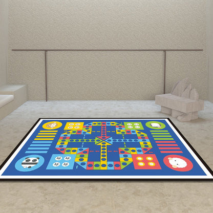 Skorter | Blue Children's Room Carpet Kids Chessboard Pattern Carpet Polyester Washable Non-Slip Backing Pet-Friendly Carpet