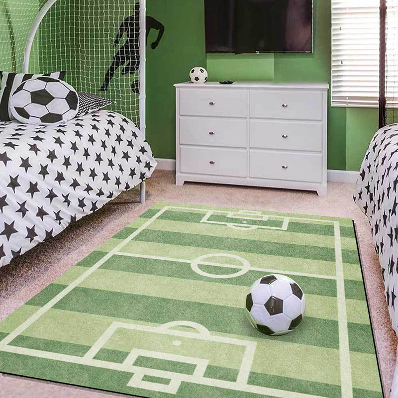 Skorter | Creative Football Field Pattern Rug Green Kids Rug Polyester Pet Friendly Washable Non-slip Area Rug for Decoration