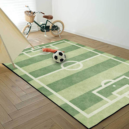 Skorter | Creative Football Field Pattern Rug Green Kids Rug Polyester Pet Friendly Washable Non-slip Area Rug for Decoration