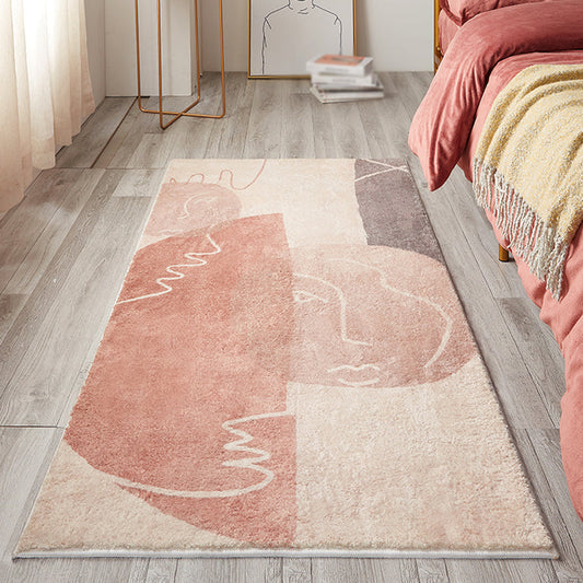 Skorter | Creative Color Block Indoor Rug Pink Minimalist Rug Polyester Pet Friendly Washable Area Rug for Decoration
