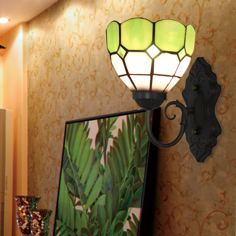 Skorter | Diamond Pattern Wall Lamp Tiffany Green/Blue Glass 1 Head Black Wall Mounted Light