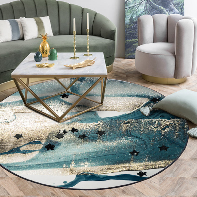 Skorter | Blue industrial carpet polyester abstract star pattern carpet pet-friendly washable non-slip carpet for the bedroom