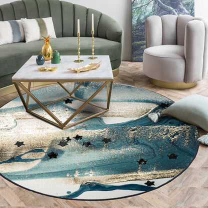 Skorter | Blue industrial carpet polyester abstract star pattern carpet pet-friendly washable non-slip carpet for the bedroom