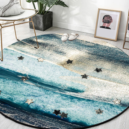 Skorter | Blue industrial carpet polyester abstract star pattern carpet pet-friendly washable non-slip carpet for the bedroom