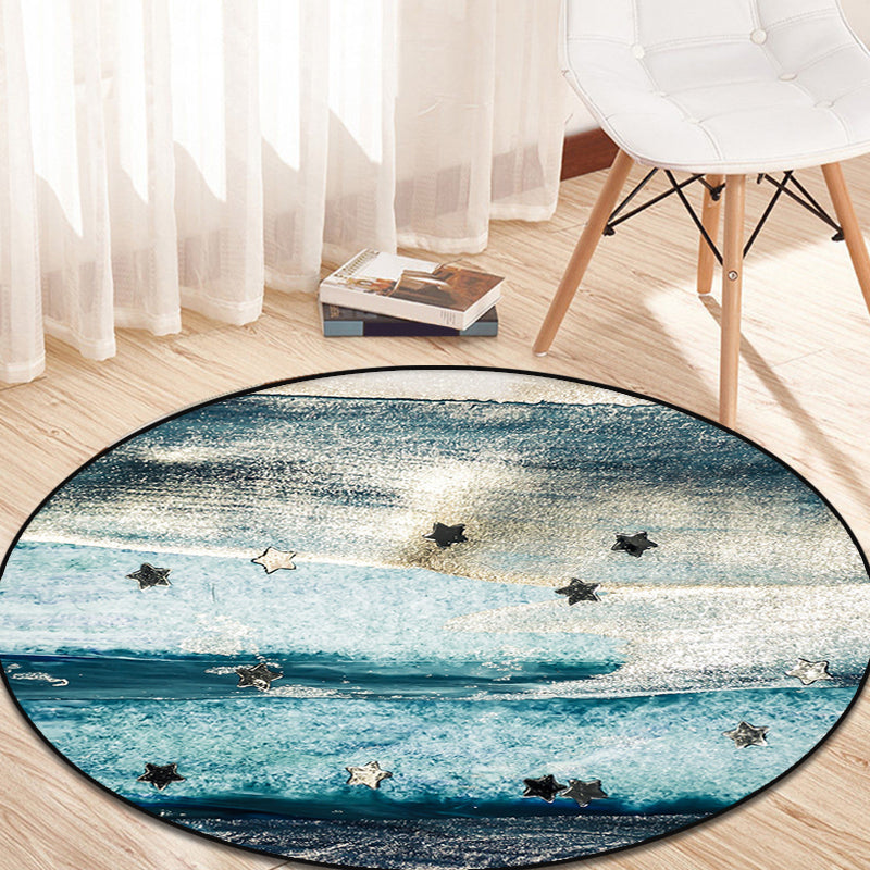 Skorter | Blue industrial carpet polyester abstract star pattern carpet pet-friendly washable non-slip carpet for the bedroom