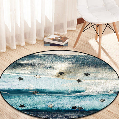 Skorter | Blue industrial carpet polyester abstract star pattern carpet pet-friendly washable non-slip carpet for the bedroom