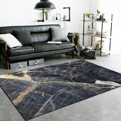 Skorter | Black Living Room Rug Modernism Marble Surface Pattern Rug Polyester Machine Washable Non-Slip Backing Rug
