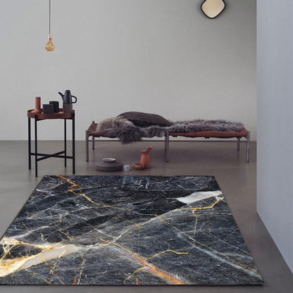 Skorter | Black Living Room Rug Modernism Marble Surface Pattern Rug Polyester Machine Washable Non-Slip Backing Rug