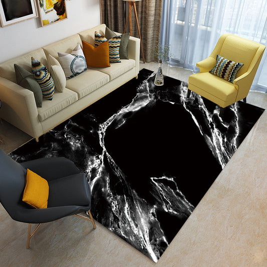 Skorter | Casual Abstract Rug Black and White Modernist Area Rug Polyester Non-Slip Pet-Friendly Washable Rug for the Living Room