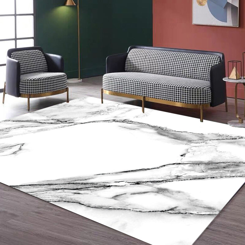Skorter | Casual Abstract Rug Black and White Modernist Area Rug Polyester Non-Slip Pet-Friendly Washable Rug for the Living Room