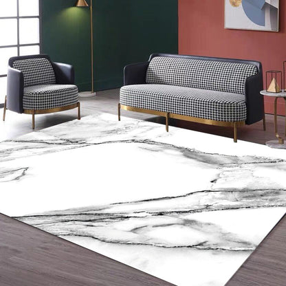 Skorter | Casual Abstract Rug Black and White Modernist Area Rug Polyester Non-Slip Pet-Friendly Washable Rug for the Living Room