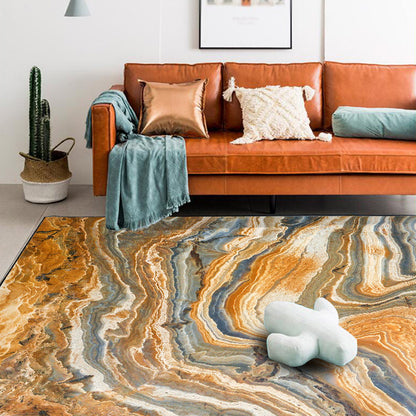 Skorter | Brown Living Room Rug Modernism Swirl Stripes Pattern Rug Synthetic Machine Washable Non-Slip Backing Rug