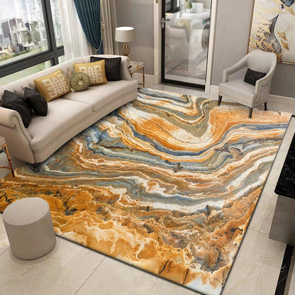 Skorter | Brown Living Room Rug Modernism Swirl Stripes Pattern Rug Synthetic Machine Washable Non-Slip Backing Rug