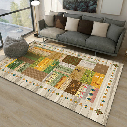 Skorter | Brown and Green Southwestern Rug Polypropylene Tribal Diamond Pattern Rug Pet Friendly Washable Non-Slip Rug for Decoration