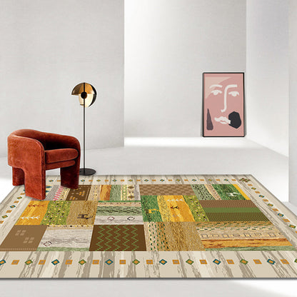 Skorter | Brown and Green Southwestern Rug Polypropylene Tribal Diamond Pattern Rug Pet Friendly Washable Non-Slip Rug for Decoration