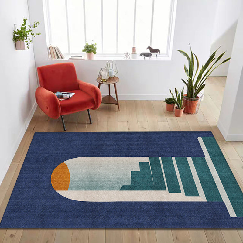 Skorter | Blue Nordic Rug Polypropylene Door Pattern Rug Pet Friendly Washable Non-Slip Rug for Bedroom