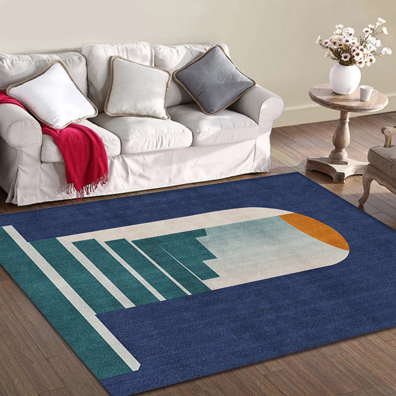 Skorter | Blue Nordic Rug Polypropylene Door Pattern Rug Pet Friendly Washable Non-Slip Rug for Bedroom
