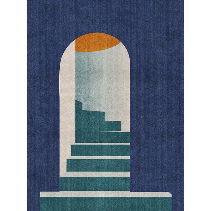 Skorter | Blue Nordic Rug Polypropylene Door Pattern Rug Pet Friendly Washable Non-Slip Rug for Bedroom