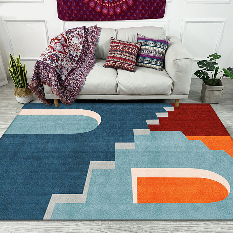 Skorter | Blue Nordic Rug Polypropylene Door Pattern Rug Pet Friendly Washable Non-Slip Rug for Bedroom