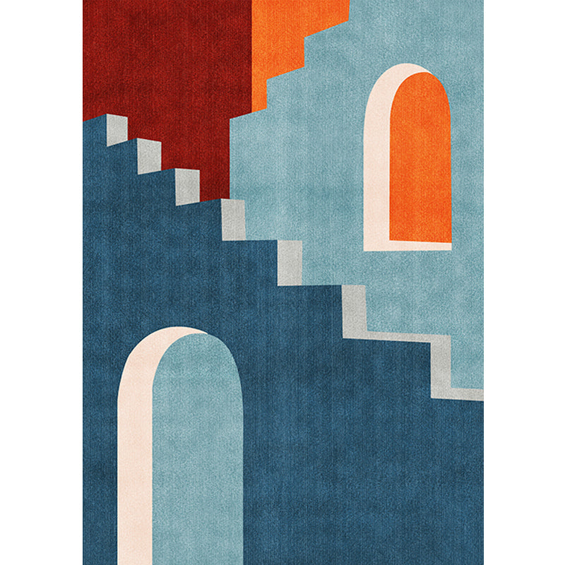 Skorter | Blue Nordic Rug Polypropylene Door Pattern Rug Pet Friendly Washable Non-Slip Rug for Bedroom